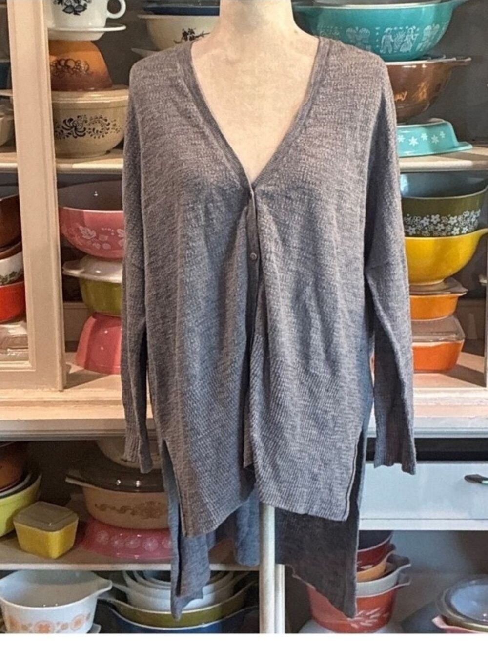 Free People Going for a Stroll Oversized Light Gray High Low Sweater — Size XS